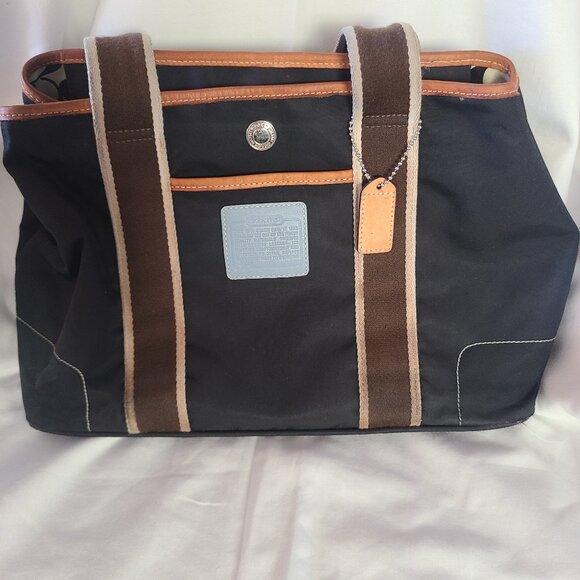 Vintage Y2K COACH Hamptons Nylon Tote Bag Black Leather Trim Handbag Purse Coach - Picture 1 of 6